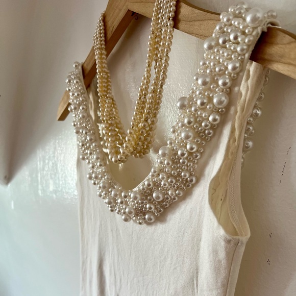 EUC VTG 80s pearl necklace handsewn bodycon ivory dress xs scoop back wedding - Picture 12 of 16